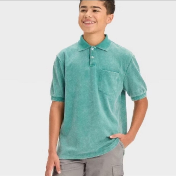 Boy's Relaxed Short Sleeve Polo - Green - Art Class - L(10-12) - Picture 1 of 7